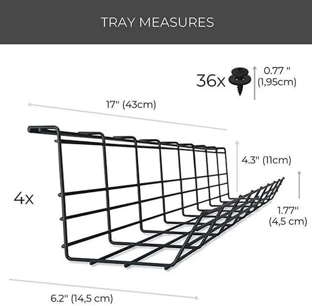 Alt view image 7 of 7 - forDesk Cable Management Tray Cable Organizer for Wire Management Metal Wire Cable Tray for Office and Home Perfect Standing Desk Cable Management Tray Black Set of 4x 17