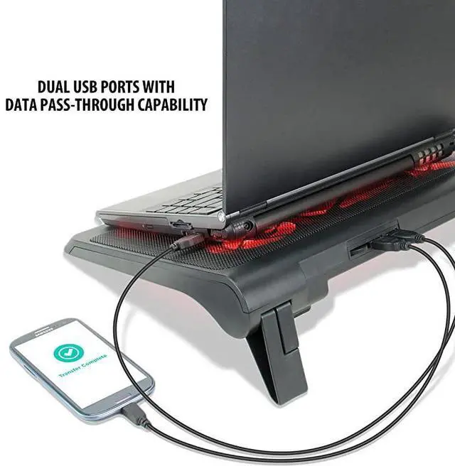 Alt view image 6 of 7 - for Gaming Laptop Cooling Pad Stand with LED Cooler Fans Adjustable Height Dual USB Port for 17 inch Laptops 5 Ultra Quiet High Performance Fans 2630 RPM BuiltIn Bumpers Red