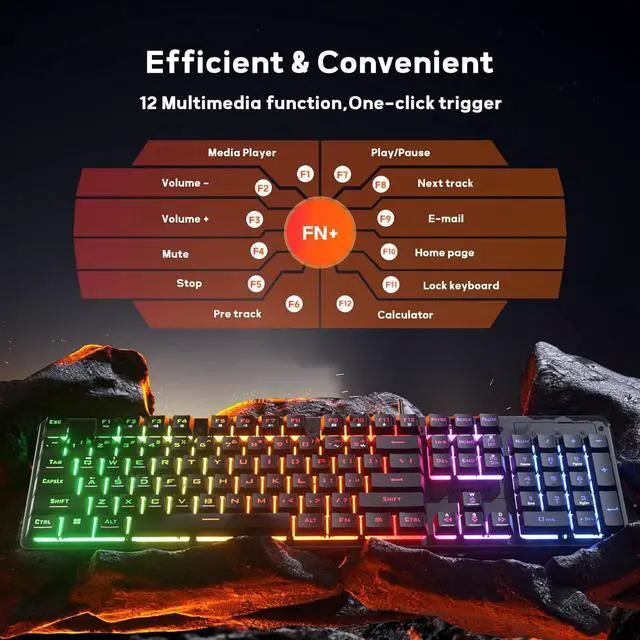 Alt view image 4 of 7 - K521 Upgrade Rainbow LED Gaming Keyboard, 104 Keys Wired Mechanical Feeling Keyboard with Multimedia Keys, One-Touch Backlit, Anti-Ghosting, Compatible with PC, Mac, PS4/5, Xbox