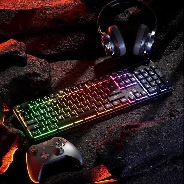 Alt view image 7 of 7 - K521 Upgrade Rainbow LED Gaming Keyboard, 104 Keys Wired Mechanical Feeling Keyboard with Multimedia Keys, One-Touch Backlit, Anti-Ghosting, Compatible with PC, Mac, PS4/5, Xbox