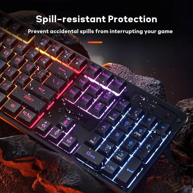 Alt view image 6 of 7 - K521 Upgrade Rainbow LED Gaming Keyboard, 104 Keys Wired Mechanical Feeling Keyboard with Multimedia Keys, One-Touch Backlit, Anti-Ghosting, Compatible with PC, Mac, PS4/5, Xbox