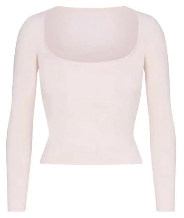 Main image of Skims Cotton Jersey Scoop Neck Long Sleeve Top, Barely Pink, Small