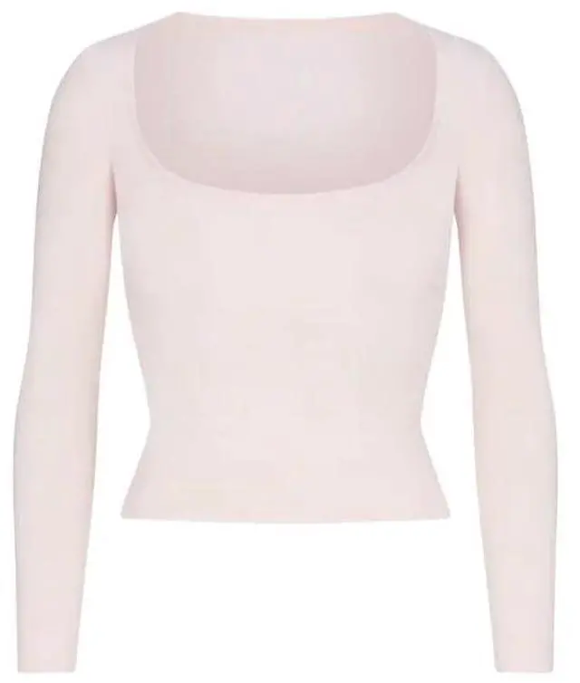 Alt view image 5 of 5 - Skims Cotton Jersey Scoop Neck Long Sleeve Top, Barely Pink, Small