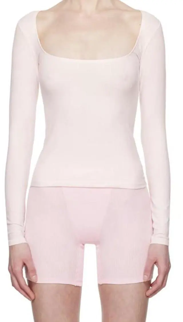 Alt view image 4 of 5 - Skims Cotton Jersey Scoop Neck Long Sleeve Top, Barely Pink, Small
