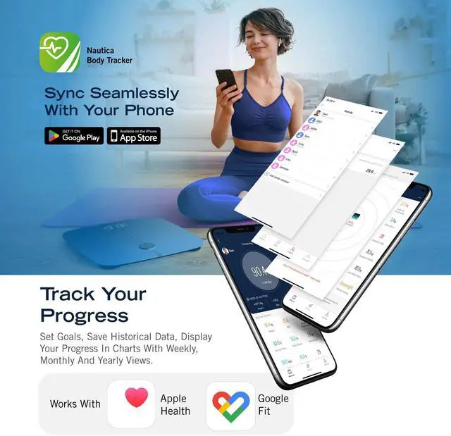 Alt view image 3 of 6 - Nautica Body Tracker Plus Digital Scale for Body Weight, Bluetooth-Enabled Smart Scale with BMI, Body Fat, Muscle Mass Tracking & More