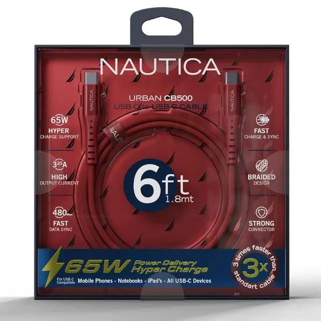 Alt view image 2 of 6 - Nautica CB500 USB-C To USB-C Braided Cable - 65W Power Delivery
