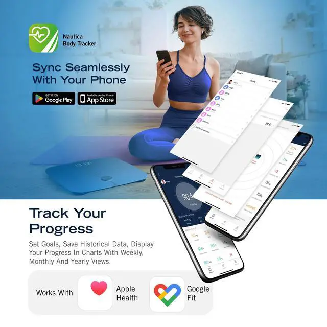 Alt view image 3 of 7 - Nautica Body Tracker Plus Digital Scale for Body Weight, Bluetooth-Enabled Smart Scale with BMI, Body Fat, Muscle Mass Tracking & More