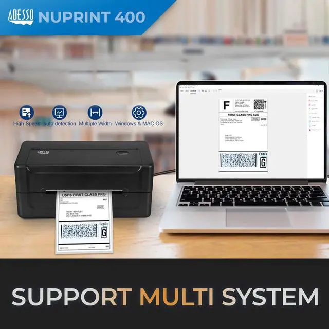 Alt view image 6 of 7 - Adesso NuPrint 400 USB Thermal Shipping Label Printer  4x6 Thermal Paper, Label Printing, 1D & 2D Barcode Printing, Easy Paper Loading, Auto Paper Recognition