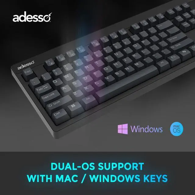 Alt view image 4 of 7 - ADESSO EasyTouch 130 Full-Sized USB Wired Mechanical Keyboard with Brown Switches, Dedicated Copilot AI Hotkey, Gasket-Mounted for Quiet Typing, 2X Large Print Keycaps, and N-Key Rollover for Windows