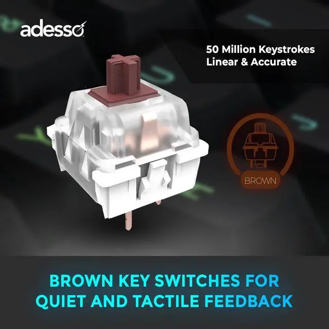 Alt view image 5 of 7 - ADESSO EasyTouch 130 Full-Sized USB Wired Mechanical Keyboard with Brown Switches, Dedicated Copilot AI Hotkey, Gasket-Mounted for Quiet Typing, 2X Large Print Keycaps, and N-Key Rollover for Windows