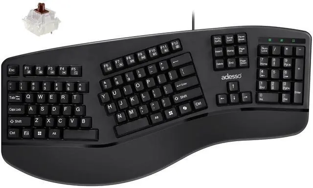 Alt view image 14 of 20 - Adesso EasyTouch 150 Ergonomic Wired Mechanical Keyboard with Cherry MX Brown Switches, Integrated Palm Rest, Dedicated CoPilot AI Hotkey, Full-Sized Layout with Numeric Pad for Comfortable Typing