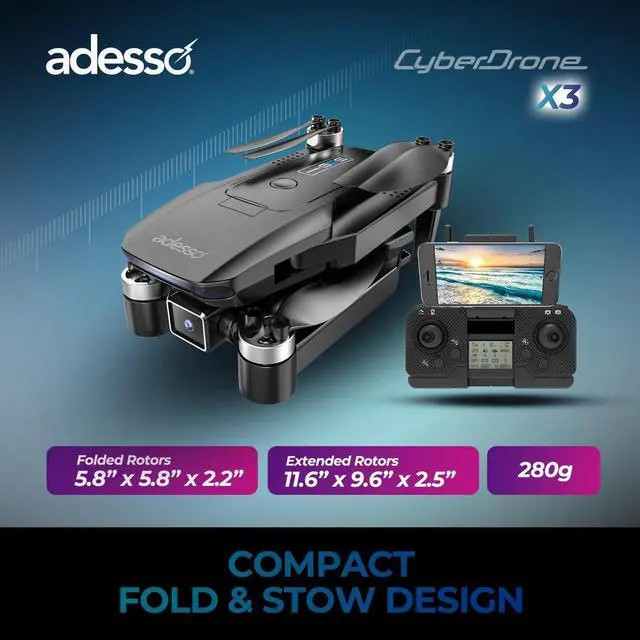 Alt view image 15 of 15 - Adesso CyberDrone X3 2K FPV Drone with Remote Controller #CYBERDRONE X3