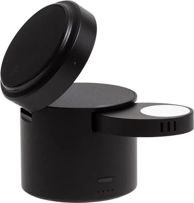Main image of AT&T Essential 3-in-1 Portable Power Drum Qi2 Wireless Charger and Powerbank Compatible with iPhone 15 14 13 12 Series Magnetic Fast Charging Stand with Watch Charger USB-C Out Travel Hub Black