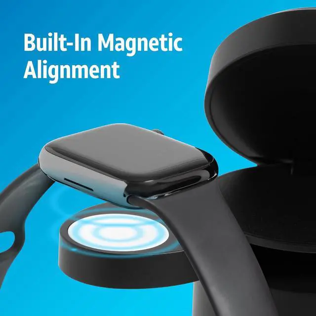 Alt view image 3 of 5 - AT&T Essential 3-in-1 Portable Power Drum Qi2 Wireless Charger and Powerbank Compatible with iPhone 15 14 13 12 Series Magnetic Fast Charging Stand with Watch Charger USB-C Out Travel Hub Black