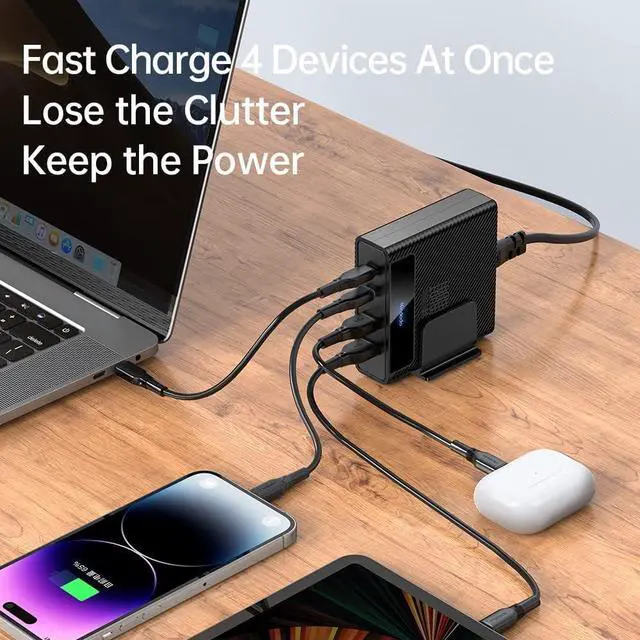 Alt view image 3 of 7 - Mcdodo 100W USB Charging Station with Multiport (2USB-A&2USB-C), 4-in-1 Desktop GaN USB Charger Block PD Fast Charging Hub Power Adapter for All iPhone iPad Android MacBook (with 1.5m AC Cable)