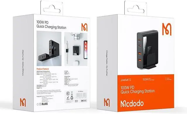 Alt view image 7 of 7 - Mcdodo 100W USB Charging Station with Multiport (2USB-A&2USB-C), 4-in-1 Desktop GaN USB Charger Block PD Fast Charging Hub Power Adapter for All iPhone iPad Android MacBook (with 1.5m AC Cable)