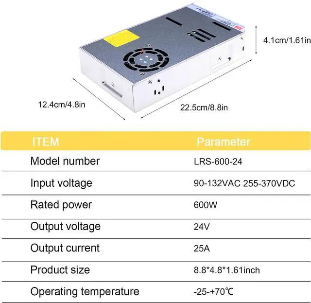 Alt view image 2 of 7 - LRS-600-24 24V 25A 600W Single Output Switching Power Supply, Industrial-Grade, 90-264VAC, High Efficiency 91%, Built-in Cooling Fan, for Industrial Control, Automation, and More