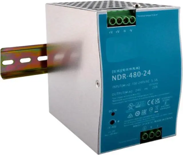 Main image of NDR-480 24V 20A 480W Industrial DIN Rail Power Supply - High Efficiency for Automation Systems
