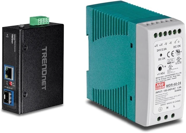 Main image of TRENDnet Hardened Industrial 100/1000 Base-T to SFP Media Converter & 60W DIN-Rail Power Supply Bundle