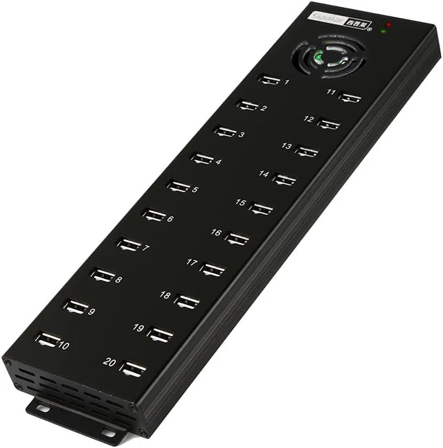 Main image of 20 Ports Industiral USB 2.0 HUB - Powered Data and Charging Hub - 12V 10A External Power Adapter - Output of 1.2A Per USB Port - Aluminum Alloy Casing - Mouting Bracket - Led Indicator