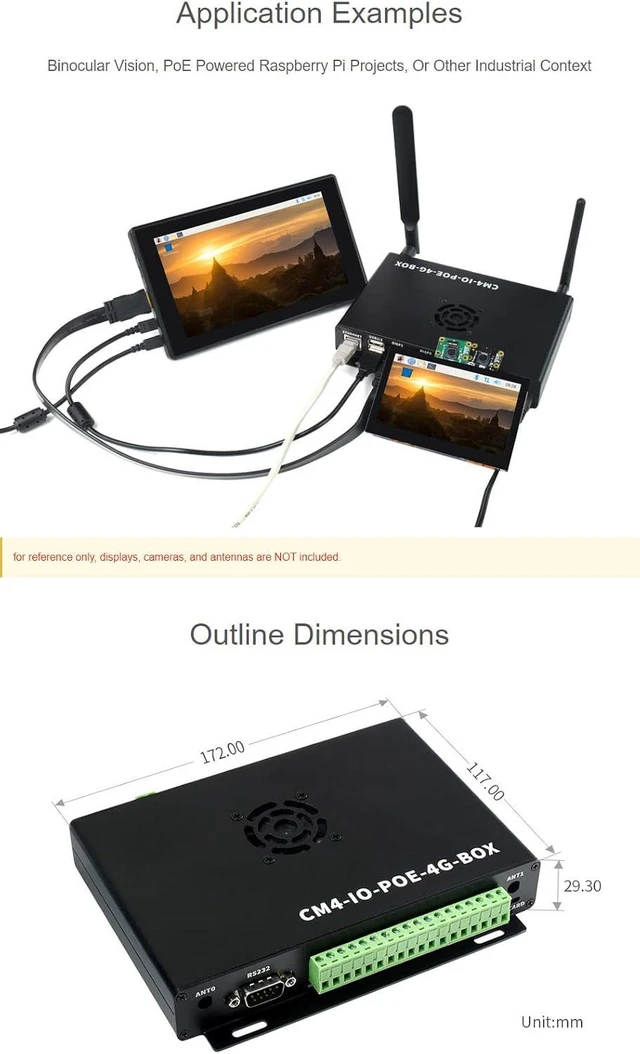 Alt view image 6 of 7 - Waveshare Industrial IoT Mini-Computer Based On Raspberry Pi Compute Module 4 Waveshare CM4 Industrial IoT Board Inside PoE 5G/4G Metal Case with Cooling Fan