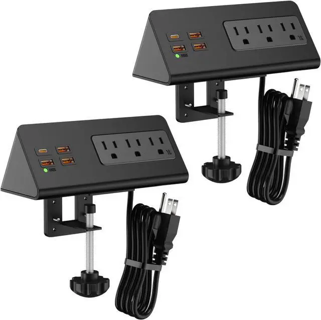 Main image of Desk Clamp Mount Power Strips, 4 USB Ports& 3 AC Outlets Charging Station, PD 20W Fast Charging USB C, 6Ft Extension Cord Desktop Power Hub, Home Office Desk Accessories, 2-Pack (Black)