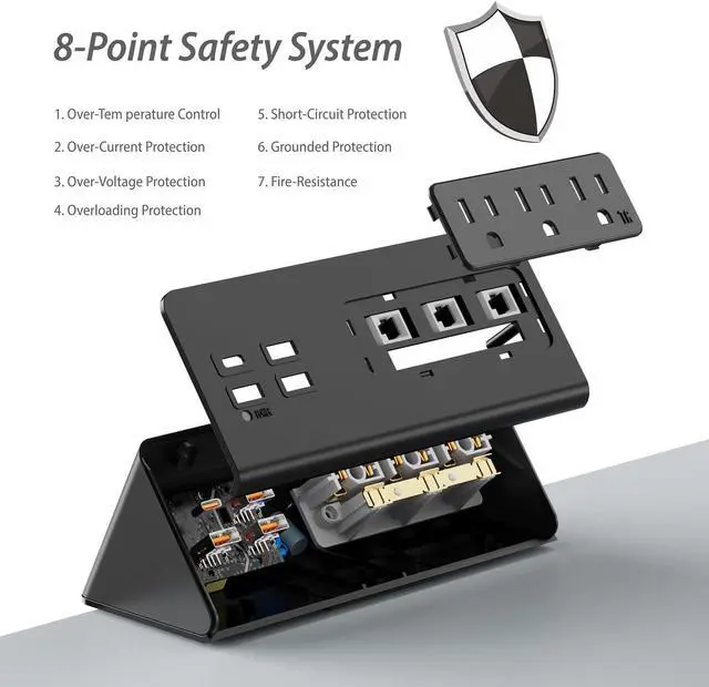 Alt view image 2 of 7 - Desk Clamp Mount Power Strips, 4 USB Ports& 3 AC Outlets Charging Station, PD 20W Fast Charging USB C, 6Ft Extension Cord Desktop Power Hub, Home Office Desk Accessories, 2-Pack (Black)