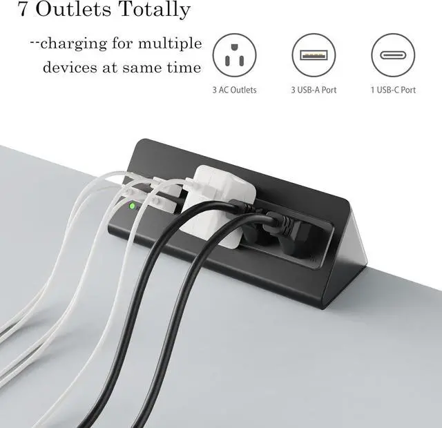 Alt view image 3 of 7 - Desk Clamp Mount Power Strips, 4 USB Ports& 3 AC Outlets Charging Station, PD 20W Fast Charging USB C, 6Ft Extension Cord Desktop Power Hub, Home Office Desk Accessories, 2-Pack (Black)