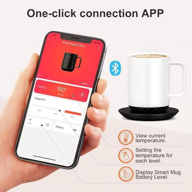 Alt view image 5 of 7 - Vsitoo S3 Plus 14oz Heated Mug, Self Heating Mug & Coffee Mug Warmer, Heated Coffee Mug Rechargeable with App/Button Control, Maintains 130°F150°F for 24H, Ideal for Home, Office, GiftsWhite