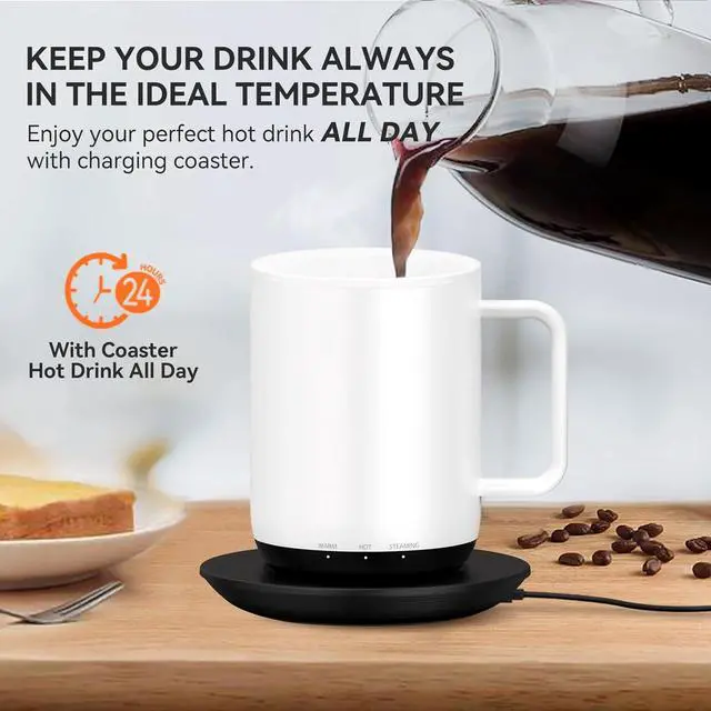 Alt view image 6 of 7 - Vsitoo S3 Plus 14oz Heated Mug, Self Heating Mug & Coffee Mug Warmer, Heated Coffee Mug Rechargeable with App/Button Control, Maintains 130°F150°F for 24H, Ideal for Home, Office, GiftsWhite