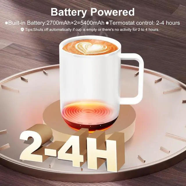 Alt view image 7 of 7 - Vsitoo S3 Plus 14oz Heated Mug, Self Heating Mug & Coffee Mug Warmer, Heated Coffee Mug Rechargeable with App/Button Control, Maintains 130°F150°F for 24H, Ideal for Home, Office, GiftsWhite