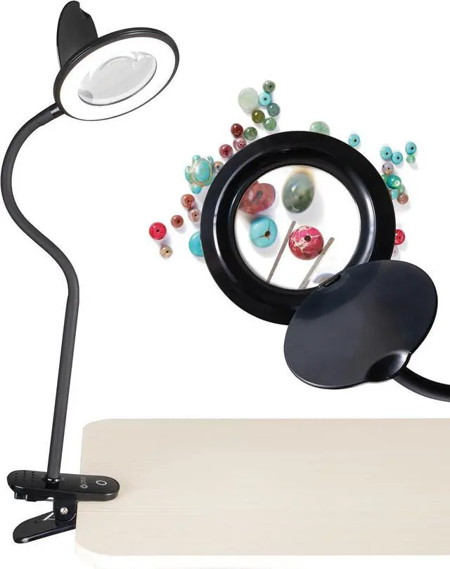 Main image of OttLite LED Lamp Clip On Magnifying Glass with Light  Optical Grade Magnification, Adjustable Arm, ClearSun LED Technology for Crafting & Needlework, Great Desk Lamp, Book Light, Reading Lamp
