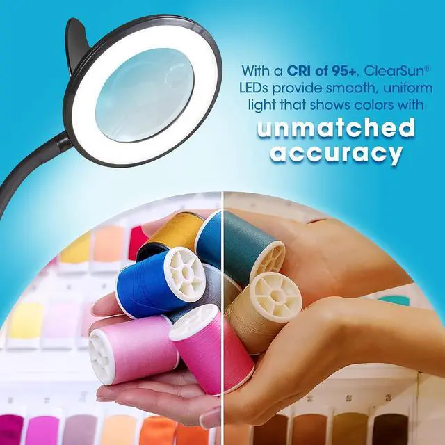 Alt view image 3 of 7 - OttLite LED Lamp Clip On Magnifying Glass with Light  Optical Grade Magnification, Adjustable Arm, ClearSun LED Technology for Crafting & Needlework, Great Desk Lamp, Book Light, Reading Lamp