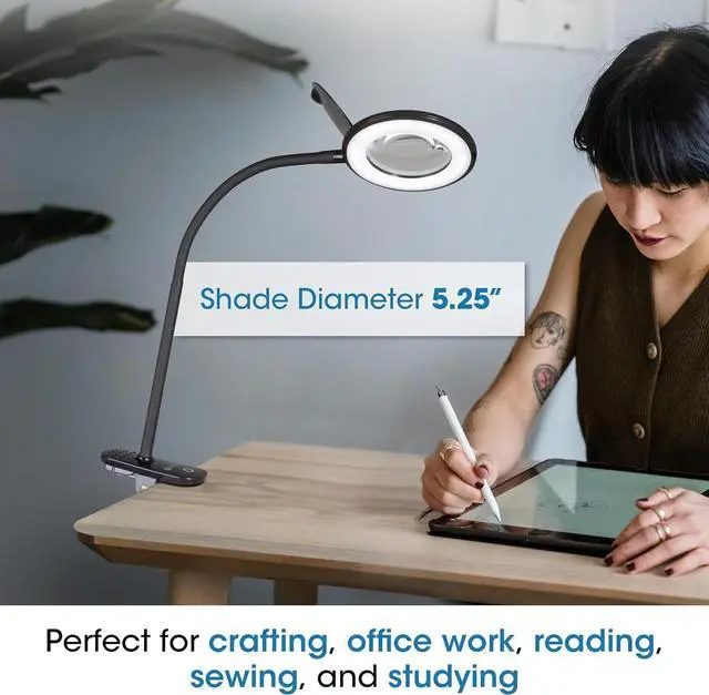 Alt view image 2 of 7 - OttLite LED Lamp Clip On Magnifying Glass with Light  Optical Grade Magnification, Adjustable Arm, ClearSun LED Technology for Crafting & Needlework, Great Desk Lamp, Book Light, Reading Lamp