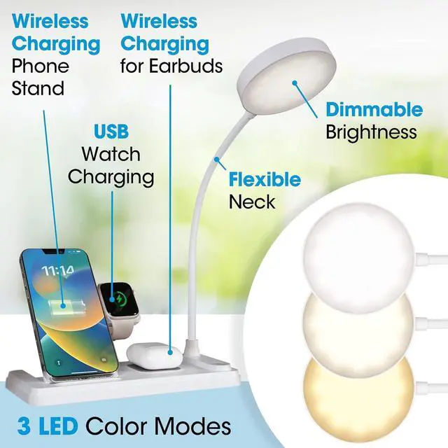 Alt view image 2 of 7 - OttLite LED Desk Lamp with Charging Station, Multi-Device Desk Lamp with Wireless Charger, Book Light, Table Lamp Reading Light, Work Light, Desk Lights for Home Office or Bedside
