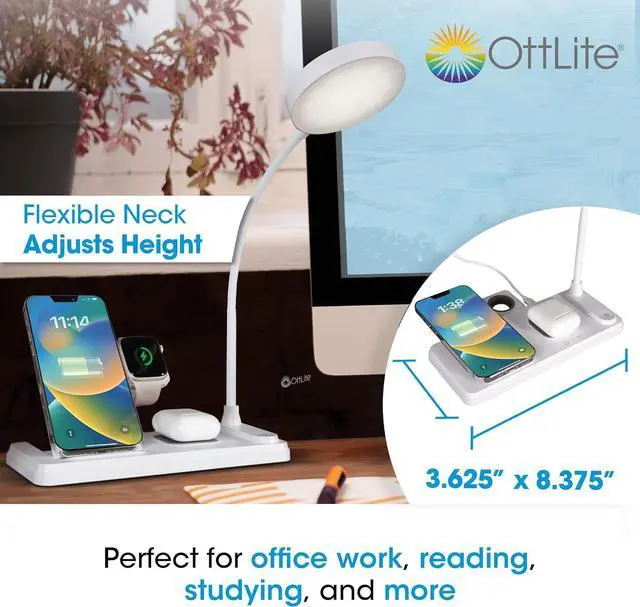 Alt view image 7 of 7 - OttLite LED Desk Lamp with Charging Station, Multi-Device Desk Lamp with Wireless Charger, Book Light, Table Lamp Reading Light, Work Light, Desk Lights for Home Office or Bedside