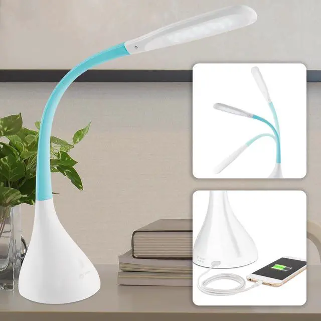 Main image of OttLite Creative Curves LED Desk Lamp w/USB, Clearsun, White w/Turquoise, Shipper