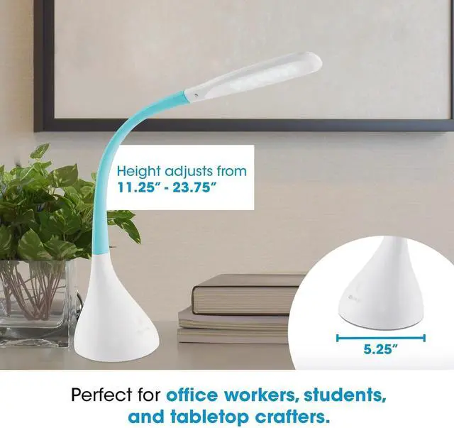 Alt view image 5 of 6 - OttLite Creative Curves LED Desk Lamp w/USB, Clearsun, White w/Turquoise, Shipper