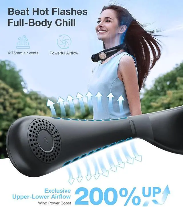 Alt view image 4 of 7 - TORRAS COOLiFY Air 2025 Upgraded Neck Fan Air Conditioner, Dual-Airflow Pro Cooling, Ultra Light Portable Fan Rechargeable, Personal Cooling Fan Travel Essentials, Gifts for Dad Husband Father, Black