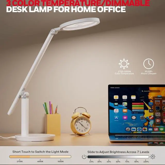 Alt view image 3 of 7 - Honeywell Desk Lamp for Home Office, H6 Sunturalux Eye-Caring Led Desk Light, 800LM Dimmable Desk Lamp with Timer, Touch Control Tall Desk Reading Light, Table Lamp for Circle Webcam, Study, Bedroom