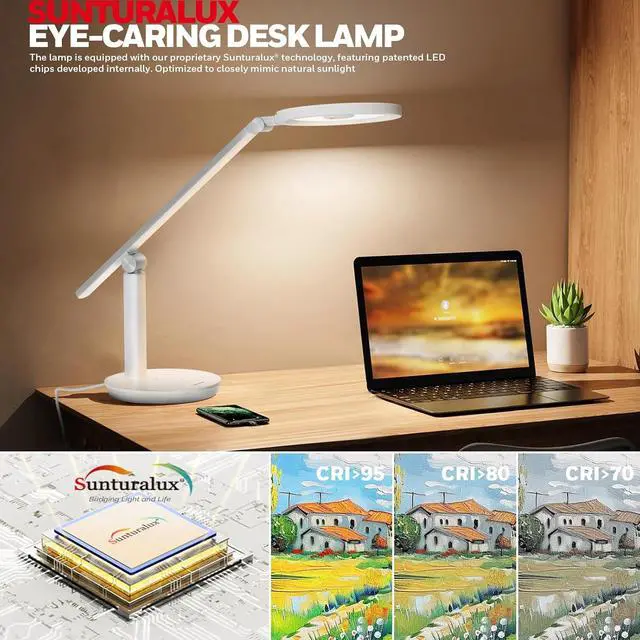 Alt view image 4 of 7 - Honeywell Desk Lamp for Home Office, H6 Sunturalux Eye-Caring Led Desk Light, 800LM Dimmable Desk Lamp with Timer, Touch Control Tall Desk Reading Light, Table Lamp for Circle Webcam, Study, Bedroom