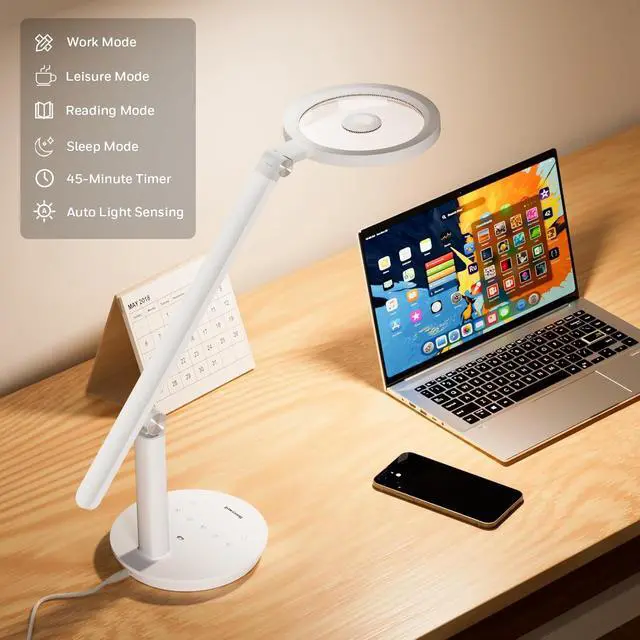 Alt view image 5 of 7 - Honeywell Desk Lamp for Home Office, H6 Sunturalux Eye-Caring Led Desk Light, 800LM Dimmable Desk Lamp with Timer, Touch Control Tall Desk Reading Light, Table Lamp for Circle Webcam, Study, Bedroom
