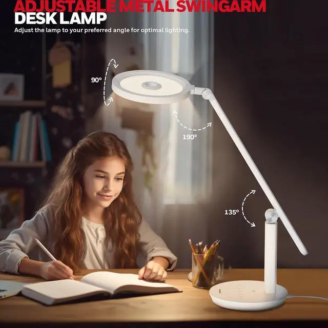 Alt view image 6 of 7 - Honeywell Desk Lamp for Home Office, H6 Sunturalux Eye-Caring Led Desk Light, 800LM Dimmable Desk Lamp with Timer, Touch Control Tall Desk Reading Light, Table Lamp for Circle Webcam, Study, Bedroom