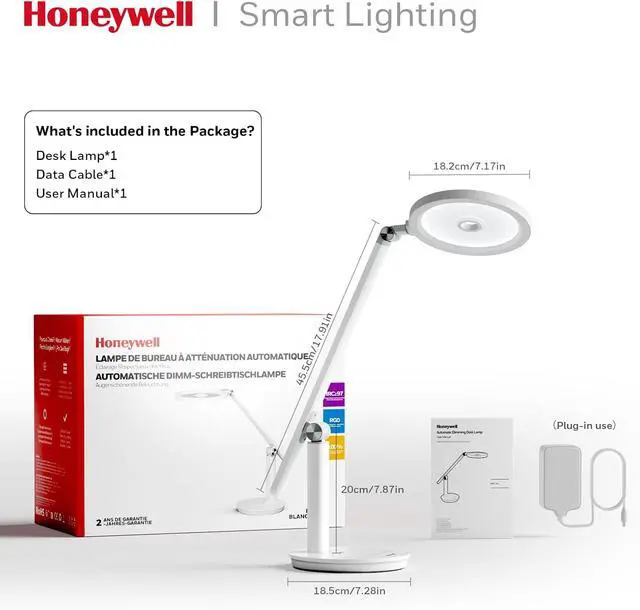 Alt view image 7 of 7 - Honeywell Desk Lamp for Home Office, H6 Sunturalux Eye-Caring Led Desk Light, 800LM Dimmable Desk Lamp with Timer, Touch Control Tall Desk Reading Light, Table Lamp for Circle Webcam, Study, Bedroom