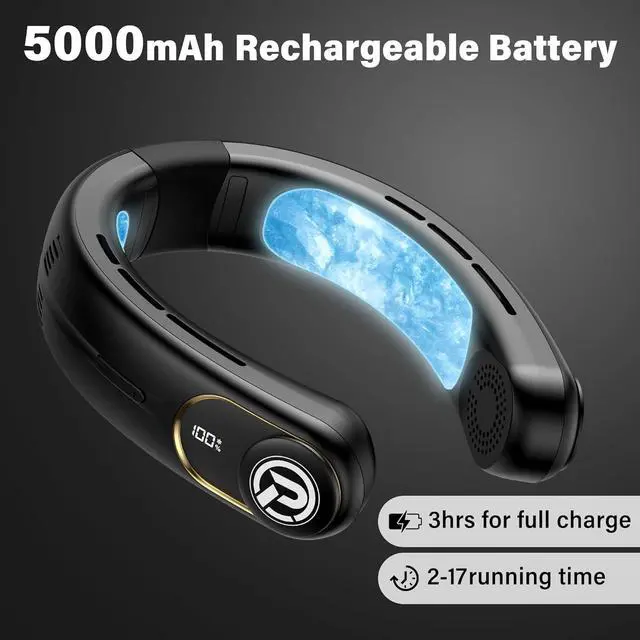 Alt view image 4 of 5 - PANERGY Portable Neck Fan Air Conditioner, Rechargeable Battery Operated Personal Fan, LED Display, Hands Free Cooling Neck Fan for Women Men Travel Work Outdoor