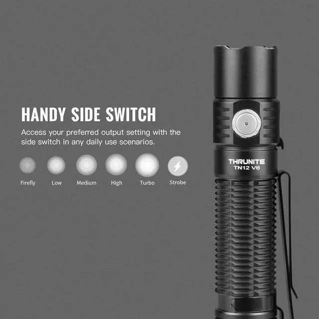 Alt view image 4 of 7 - ThruNite TN12 V6 Tactical LED Flashlight, High 1950 Lumens Dual Switch, USB-C Rechargeable Flashlight Compact for EDC, Law Enforcement, and Outdoor Use (Cool White)
