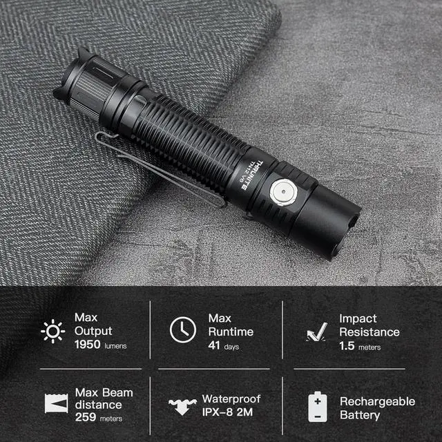 Alt view image 5 of 7 - ThruNite TN12 V6 Tactical LED Flashlight, High 1950 Lumens Dual Switch, USB-C Rechargeable Flashlight Compact for EDC, Law Enforcement, and Outdoor Use (Cool White)