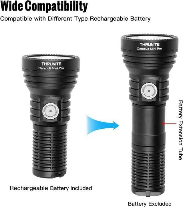 Alt view image 3 of 7 - ThruNite Catapult Mini Pro LED Searchlight, 566 Meters Long Throw, High 2588 Lumens Rechargeable Flashlight with Battery Extension Tube for Search and Rescue, EDC