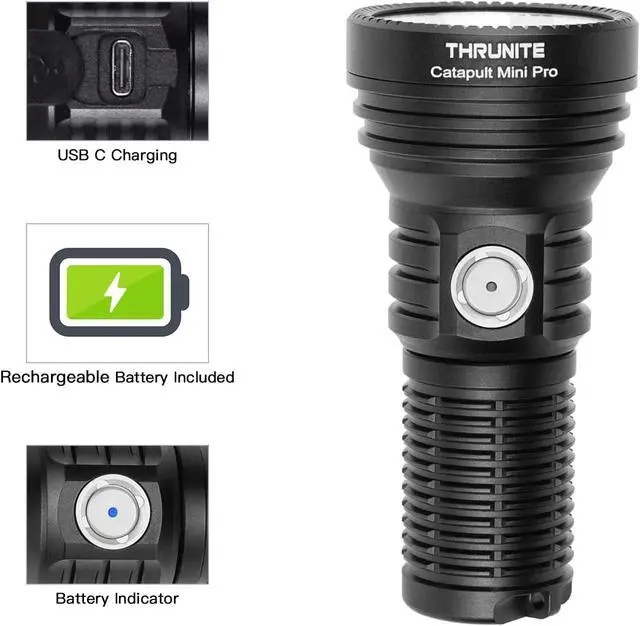 Alt view image 4 of 7 - ThruNite Catapult Mini Pro LED Searchlight, 566 Meters Long Throw, High 2588 Lumens Rechargeable Flashlight with Battery Extension Tube for Search and Rescue, EDC