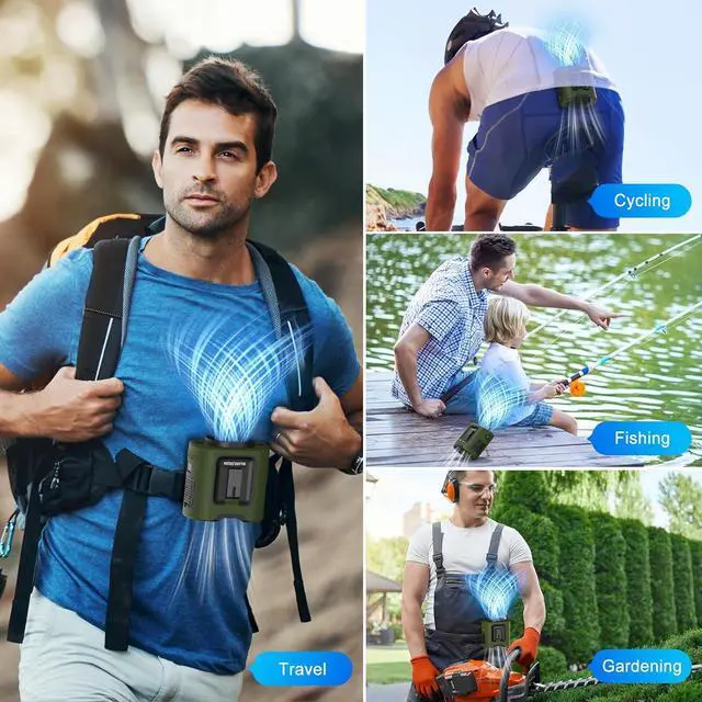 Alt view image 7 of 7 - PANERGY Portable Waist Fan, 67H Runtime Wearable Fan with 4+1 Speeds, Storm Mode, 14500mAh Rechargeable Belt Fan with Dual Clip, Flashlight for Outdoor Jobsite(Army Green)